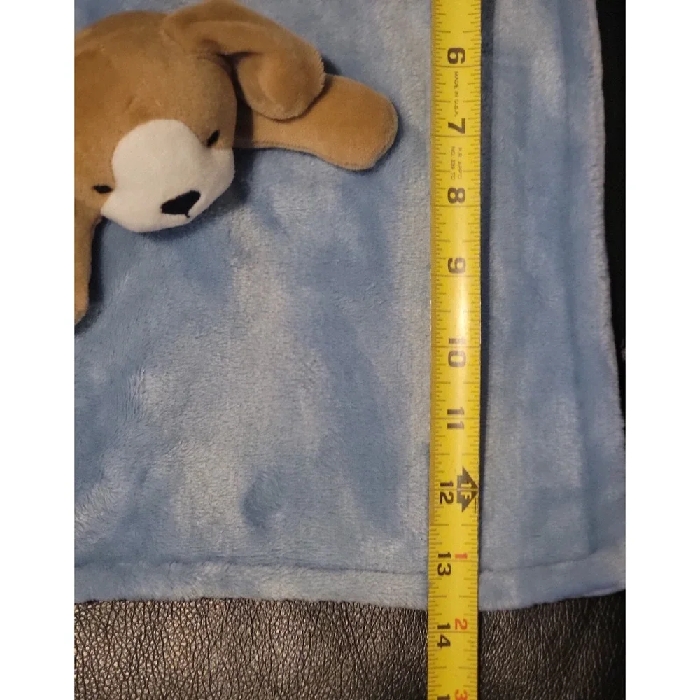 Carter's Brown Puppy Dog Blue Security Blanket Super Soft Plush Baby Lovey EUC